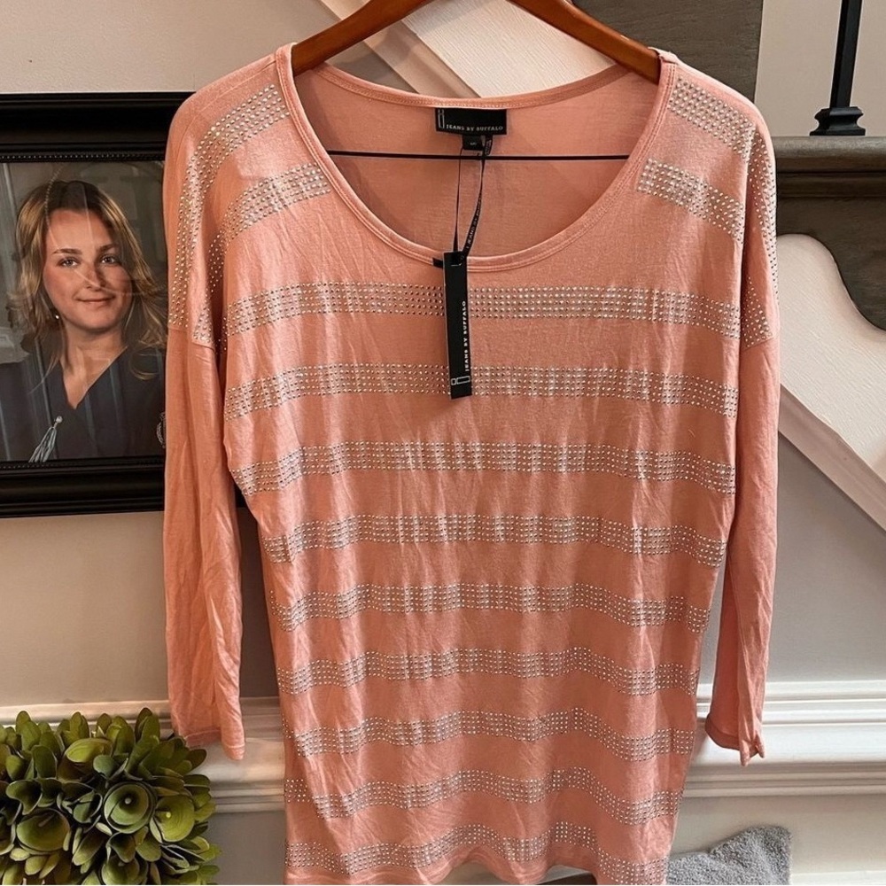 Buffalo David Bitton Blush and White Striped Long Sleeve Tee